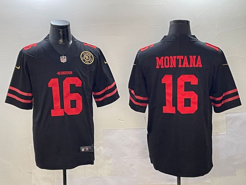 Men San Francisco 49ers 16 Montana Black Second generation 2024 Nike Limited NFL Jersey style 01088